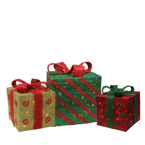 red green christmas metal gift box decot|Northlight.